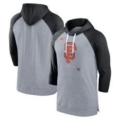 Men's San Francisco Giants Nike Heather Gray/Heather Black Baseball Raglan 3/4-Sleeve Pullover Hoodie