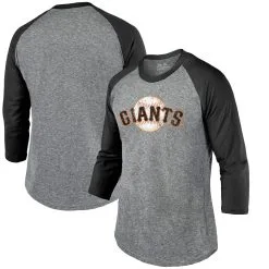 Men's San Francisco Giants Majestic Threads Heathered Gray/Black Current Logo 3/4-Sleeve Raglan Tri-Blend T-Shirt