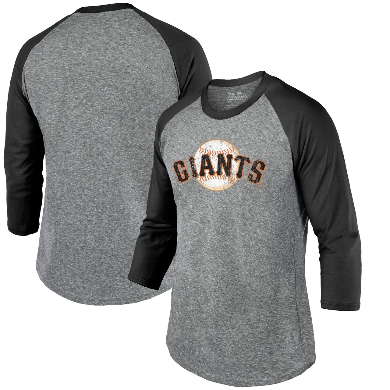 Men's San Francisco Giants Majestic Threads Heathered Gray/Black Current Logo 3/4-Sleeve Raglan Tri-Blend T-Shirt 3 Men's San Francisco Giants Majestic Threads Heathered Gray/Black Current Logo 3/4-Sleeve Raglan Tri-Blend T-Shirt