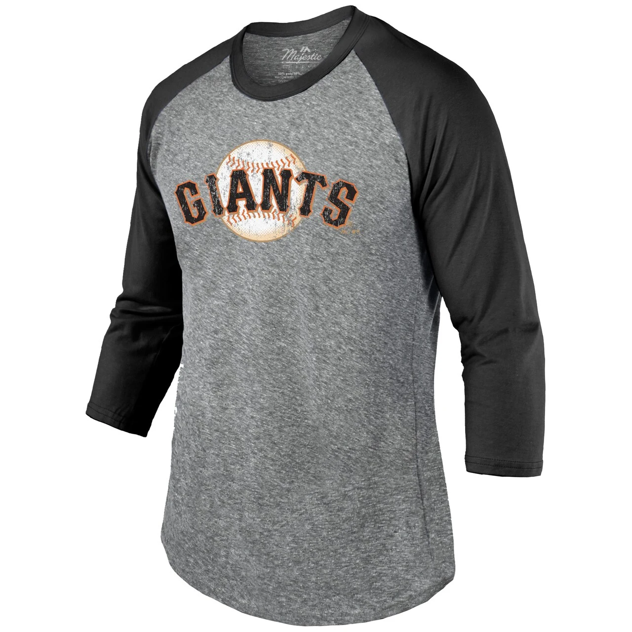 Men's San Francisco Giants Majestic Threads Heathered Gray/Black Current Logo 3/4-Sleeve Raglan Tri-Blend T-Shirt 4 Men's San Francisco Giants Majestic Threads Heathered Gray/Black Current Logo 3/4-Sleeve Raglan Tri-Blend T-Shirt - Image 2