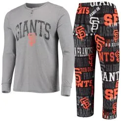 Men's San Francisco Giants Concepts Sport Black/Charcoal Ensemble Slub Long Sleeve T-Shirt And Allover Pants Sleep Set