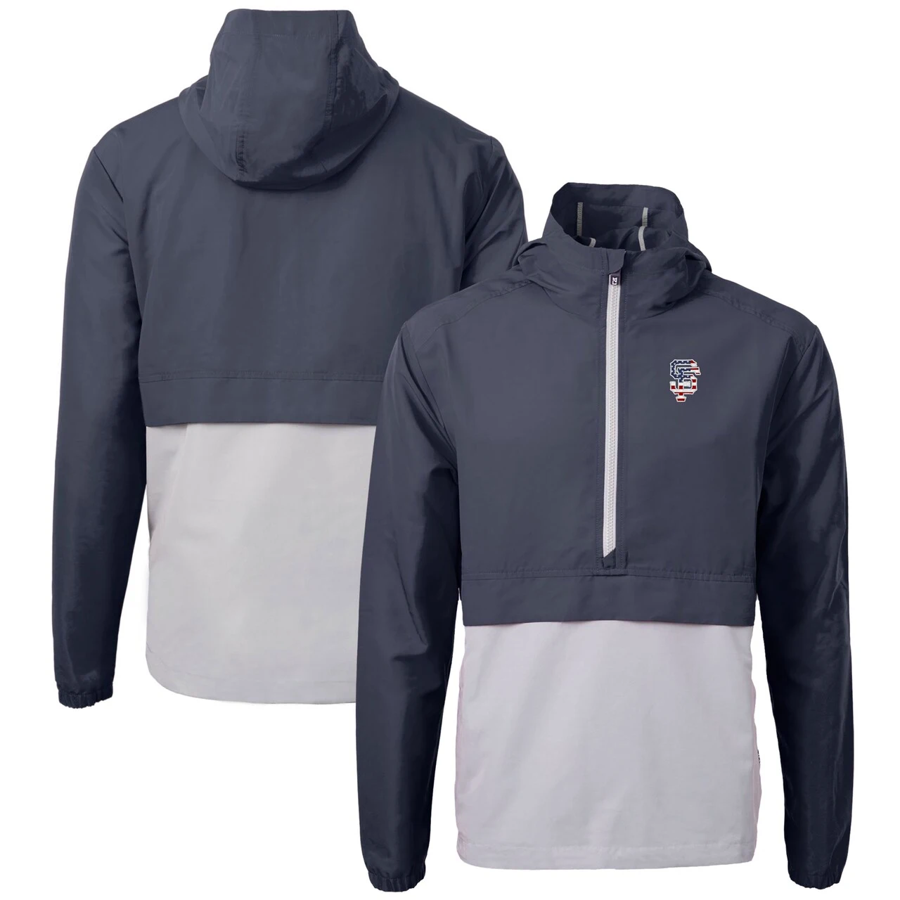 Men's San Francisco Giants Cutter & Buck Navy/Gray Americana Logo Charter Eco Knit Recycled Anorak Half-Zip Jacket 3 Men's San Francisco Giants Cutter & Buck Navy/Gray Americana Logo Charter Eco Knit Recycled Anorak Half-Zip Jacket