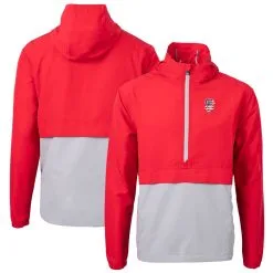 Men's San Francisco Giants Cutter & Buck Red/Gray Americana Logo Charter Eco Knit Recycled Anorak Half-Zip Jacket