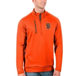 Men's San Francisco Giants Antigua Orange Generation Quarter-Zip Pullover Jacket