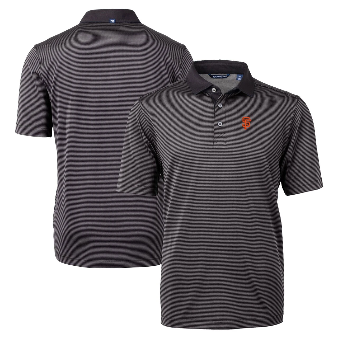 Men's San Francisco Giants Cutter & Buck Black/Gray Virtue Eco Pique Micro Stripe Recycled Polo 3 Men's San Francisco Giants Cutter & Buck Black/Gray Virtue Eco Pique Micro Stripe Recycled Polo