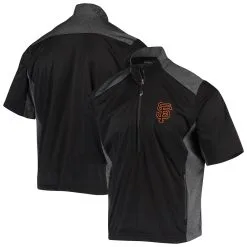 Men's San Francisco Giants Antigua Black Barrier Short Sleeve Half-Zip Jacket