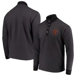Men's San Francisco Giants Antigua Black Pivotal Button Pullover Sweatshirt