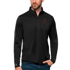Men's San Francisco Giants Antigua Black Tribute Quarter-Zip Pullover Top