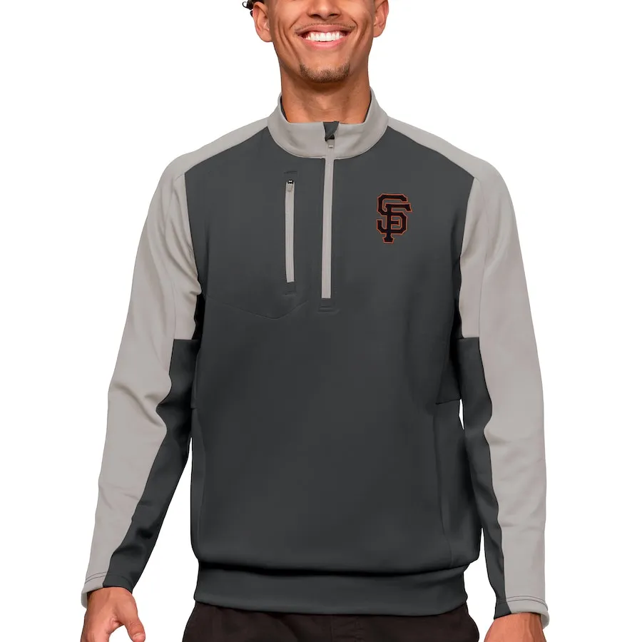 Men's San Francisco Giants Antigua Charcoal Team Quarter-Zip Pullover Top 3 Men's San Francisco Giants Antigua Charcoal Team Quarter-Zip Pullover Top