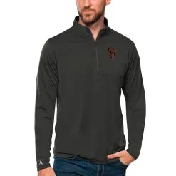 Men's San Francisco Giants Antigua Charcoal Tribute Quarter-Zip Pullover Top