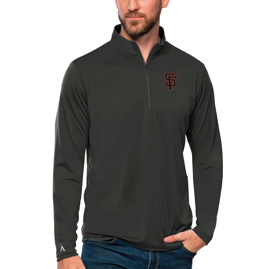 Men's San Francisco Giants Antigua Charcoal Tribute Quarter-Zip Pullover Top 3 Men's San Francisco Giants Antigua Charcoal Tribute Quarter-Zip Pullover Top