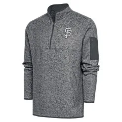 Men's San Francisco Giants Antigua Graphite Metallic Fortune Quarter-Zip Pullover Jacket