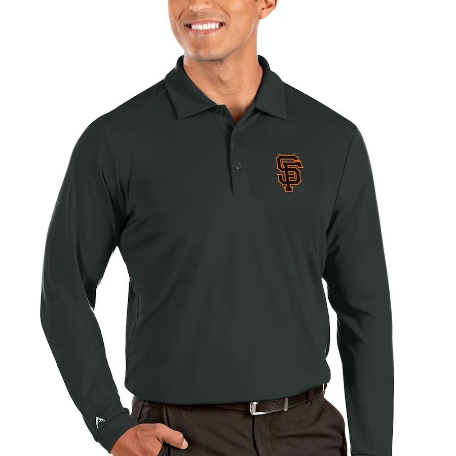 Men's San Francisco Giants Antigua Gray Tribute Long Sleeve Polo 3 Men's San Francisco Giants Antigua Gray Tribute Long Sleeve Polo