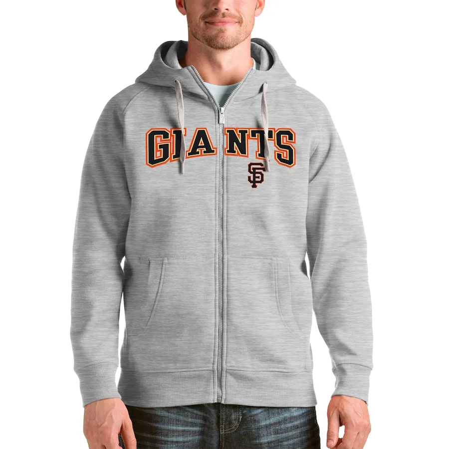 San Francisco Giants Antigua Heather Gray Team Logo Victory Full-Zip Hoodie 3 San Francisco Giants Antigua Heather Gray Team Logo Victory Full-Zip Hoodie