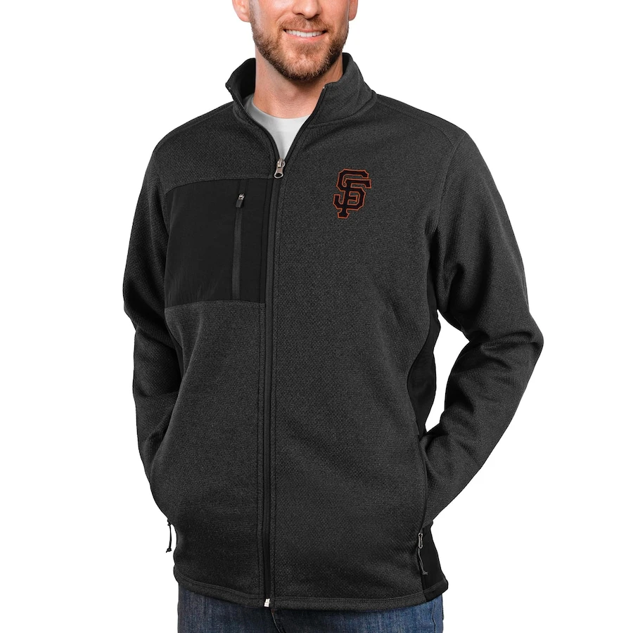 Men's San Francisco Giants Antigua Heathered Black Course Full-Zip Jacket 3 Men's San Francisco Giants Antigua Heathered Black Course Full-Zip Jacket