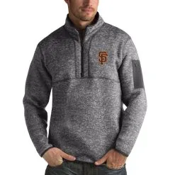 Men's San Francisco Giants Antigua Heathered Charcoal Fortune Half-Zip Sweater