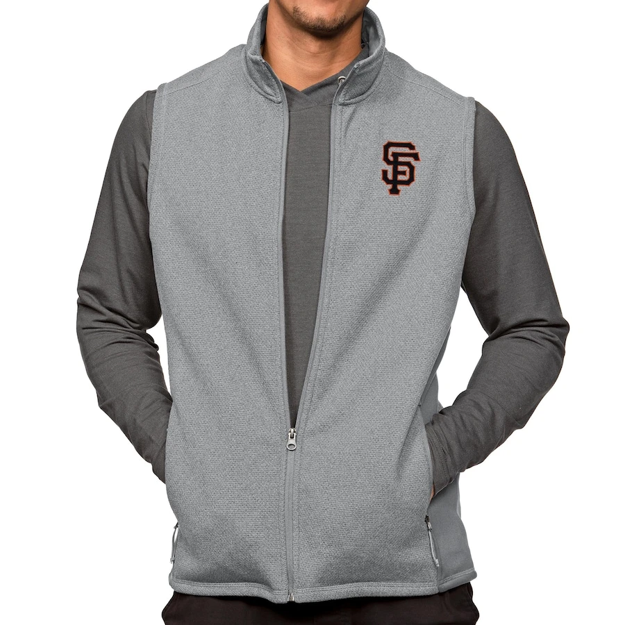 Men's San Francisco Giants Antigua Heathered Gray Course Full-Zip Vest 3 Men's San Francisco Giants Antigua Heathered Gray Course Full-Zip Vest
