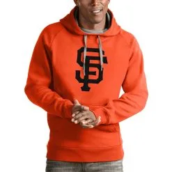 Men's San Francisco Giants Antigua Orange Victory Pullover Team Logo Hoodie