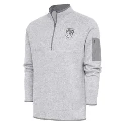 Men's San Francisco Giants Antigua Pewter Metallic Fortune Quarter-Zip Pullover Jacket