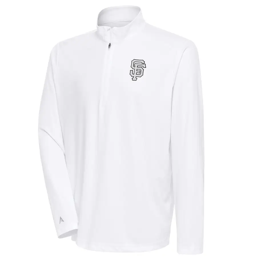 Men's San Francisco Giants Antigua White Metallic Tribute Quarter-Zip Top 3 Men's San Francisco Giants Antigua White Metallic Tribute Quarter-Zip Top