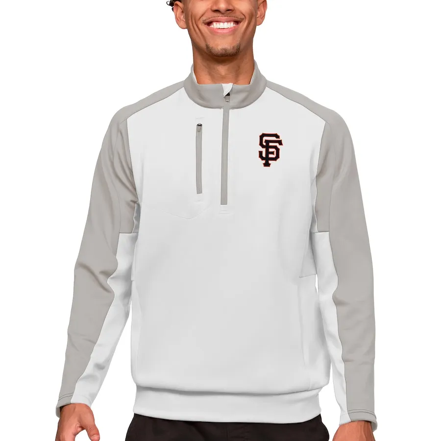 Men's San Francisco Giants Antigua White Team Quarter-Zip Pullover Top 3 Men's San Francisco Giants Antigua White Team Quarter-Zip Pullover Top