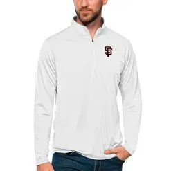 Men's San Francisco Giants Antigua White Tribute Quarter-Zip Pullover Top