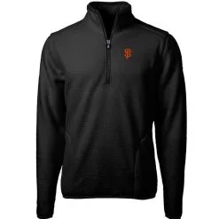 Men's San Francisco Giants Cutter & Buck Black Cascade Eco Sherpa Fleece Quarter-Zip Pullover Jacket