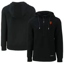 Men's San Francisco Giants Cutter & Buck Black Roam Eco Half-Zip Recycled Pullover Hoodie