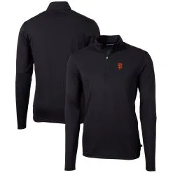 Men's San Francisco Giants Cutter & Buck Black Virtue Eco Pique Recycled Quarter-Zip Pullover Top