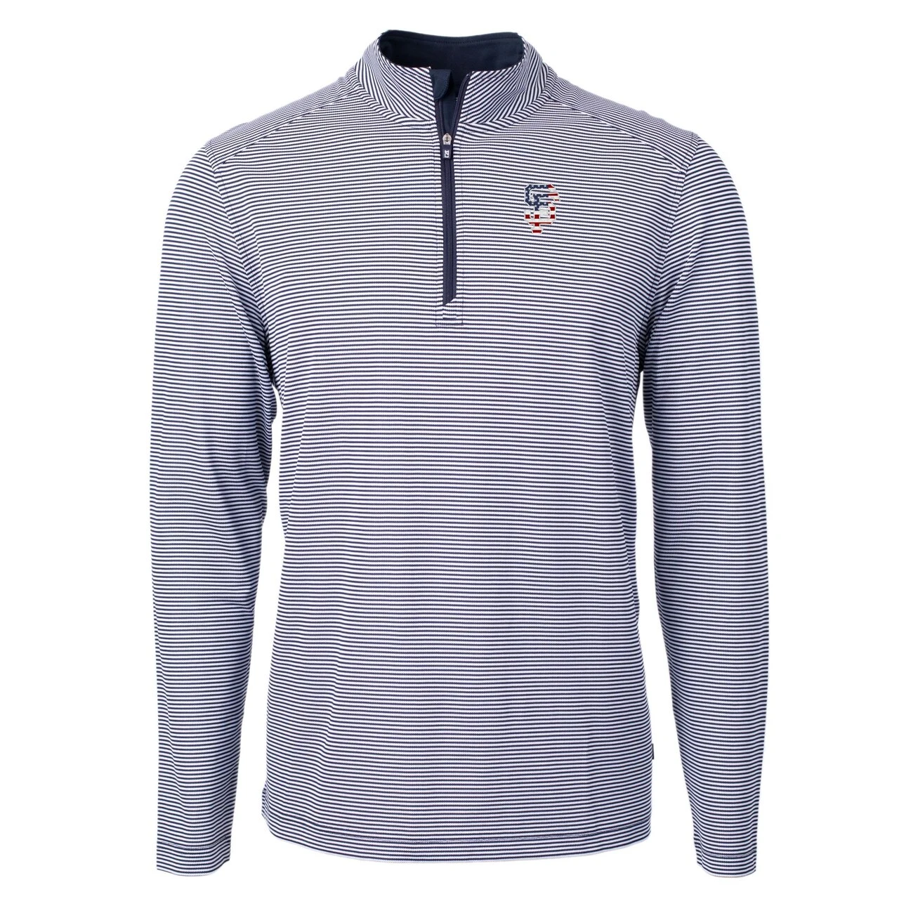 Men's San Francisco Giants Cutter & Buck Navy Americana Logo Virtue Eco Pique Stripe Recycled Quarter-Zip Pullover Top 4 Men's San Francisco Giants Cutter & Buck Navy Americana Logo Virtue Eco Pique Stripe Recycled Quarter-Zip Pullover Top - Image 2