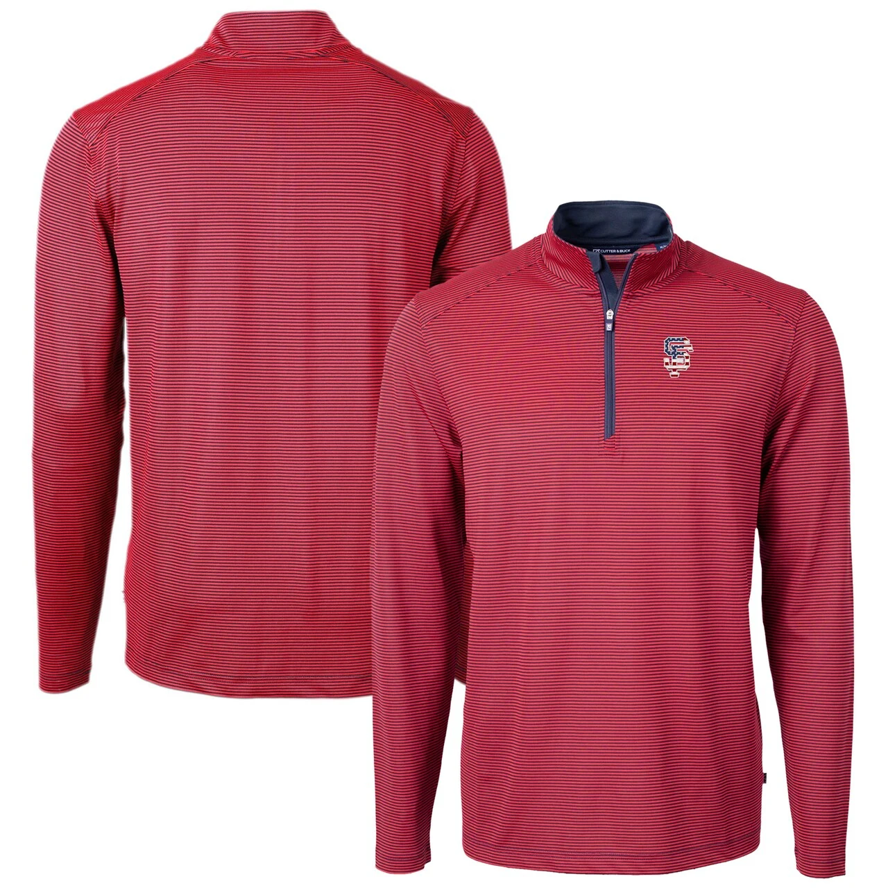 Men's San Francisco Giants Cutter & Buck Red Americana Logo Big & Tall Virtue Eco Pique Recycled Quarter-Zip Pullover Top 3 Men's San Francisco Giants Cutter & Buck Red Americana Logo Big & Tall Virtue Eco Pique Recycled Quarter-Zip Pullover Top
