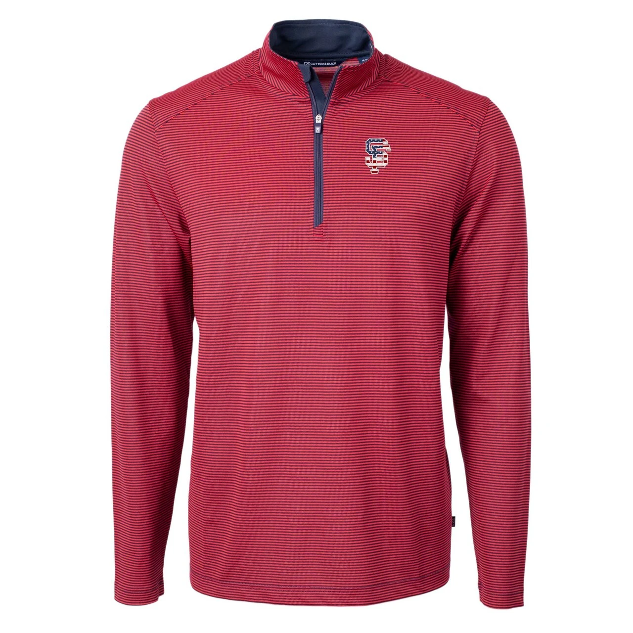 Men's San Francisco Giants Cutter & Buck Red Americana Logo Big & Tall Virtue Eco Pique Recycled Quarter-Zip Pullover Top 4 Men's San Francisco Giants Cutter & Buck Red Americana Logo Big & Tall Virtue Eco Pique Recycled Quarter-Zip Pullover Top - Image 2