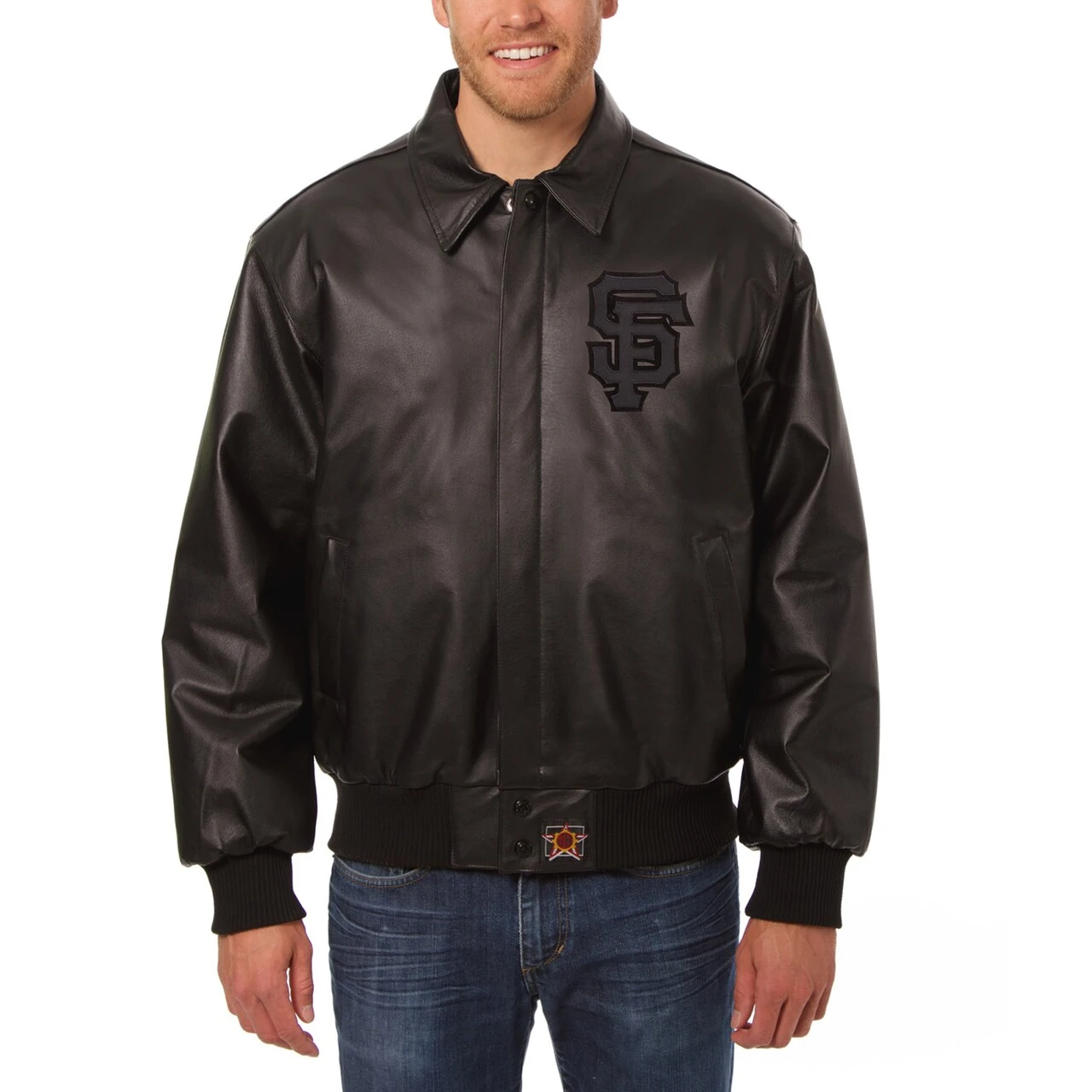 Men's San Francisco Giants JH Design Black All-Leather Jacket 3 Men's San Francisco Giants JH Design Black All-Leather Jacket