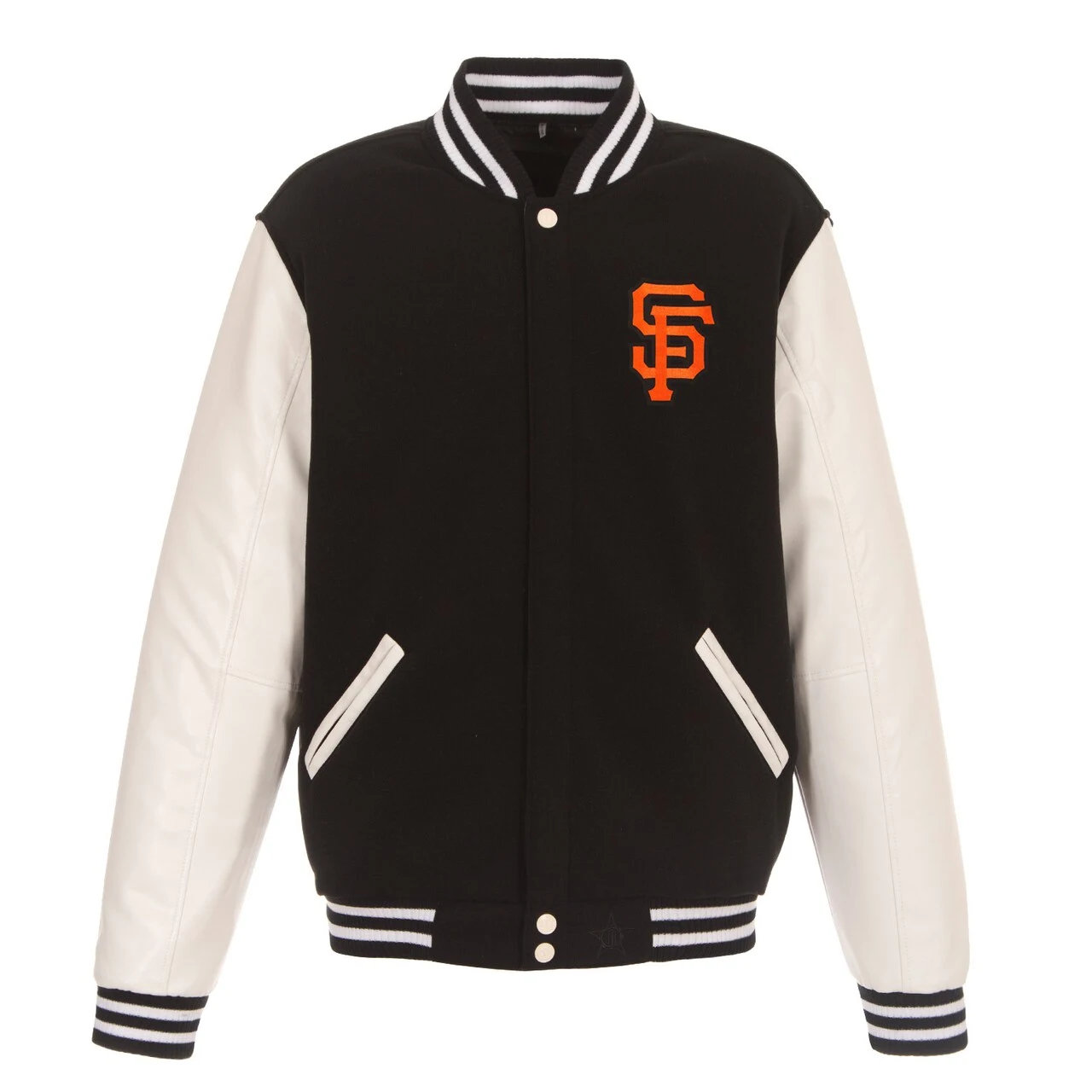 Men's San Francisco Giants JH Design Black Reversible Fleece Jacket With Faux Leather Sleeves 4 Men's San Francisco Giants JH Design Black Reversible Fleece Jacket With Faux Leather Sleeves - Image 2