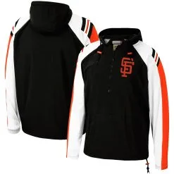 Men's San Francisco Giants Mitchell & Ness Black Anorak Raglan Half-Zip Pullover Hoodie
