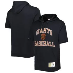 Men's San Francisco Giants Mitchell & Ness Black Cooperstown Collection Washed Fleece Pullover Short Sleeve Hoodie