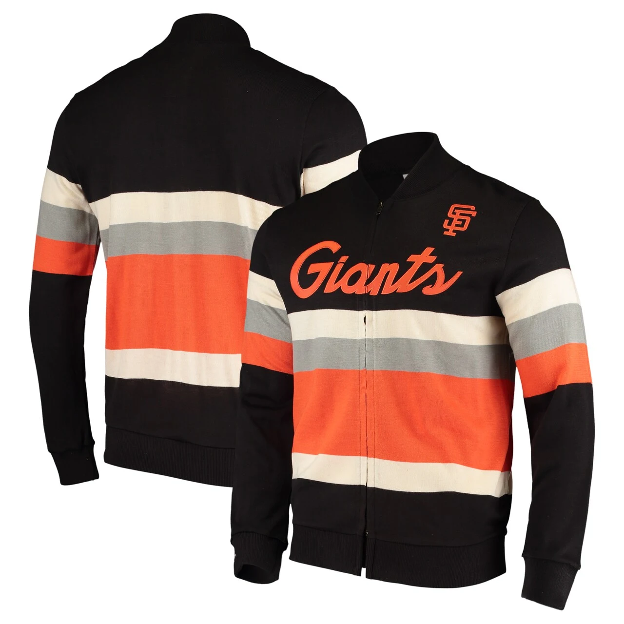 Men's San Francisco Giants Mitchell & Ness Black Front Stripe Full-Zip Sweater 3 Men's San Francisco Giants Mitchell & Ness Black Front Stripe Full-Zip Sweater
