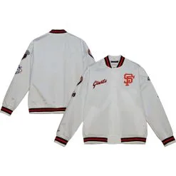 Men's San Francisco Giants Mitchell & Ness White City Collection Satin Full-Snap Varsity Jacket