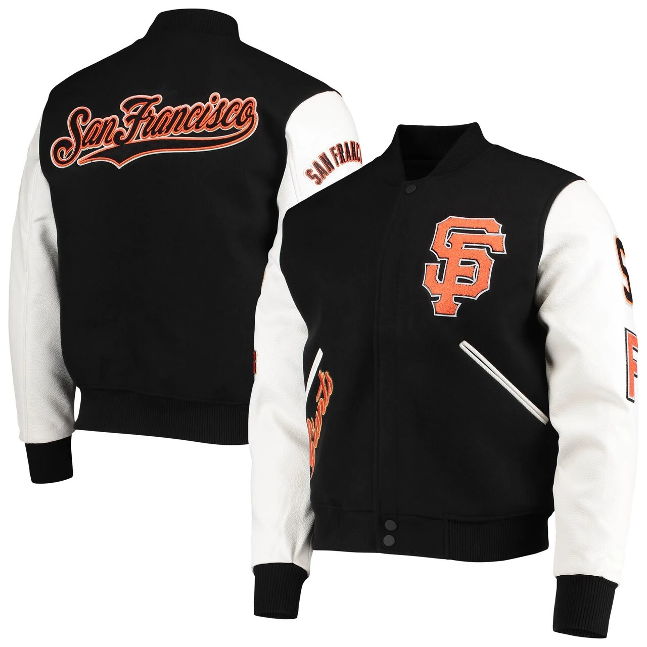 Men's San Francisco Giants Pro Standard Black/White Varsity Logo Full-Zip Jacket 3 Men's San Francisco Giants Pro Standard Black/White Varsity Logo Full-Zip Jacket